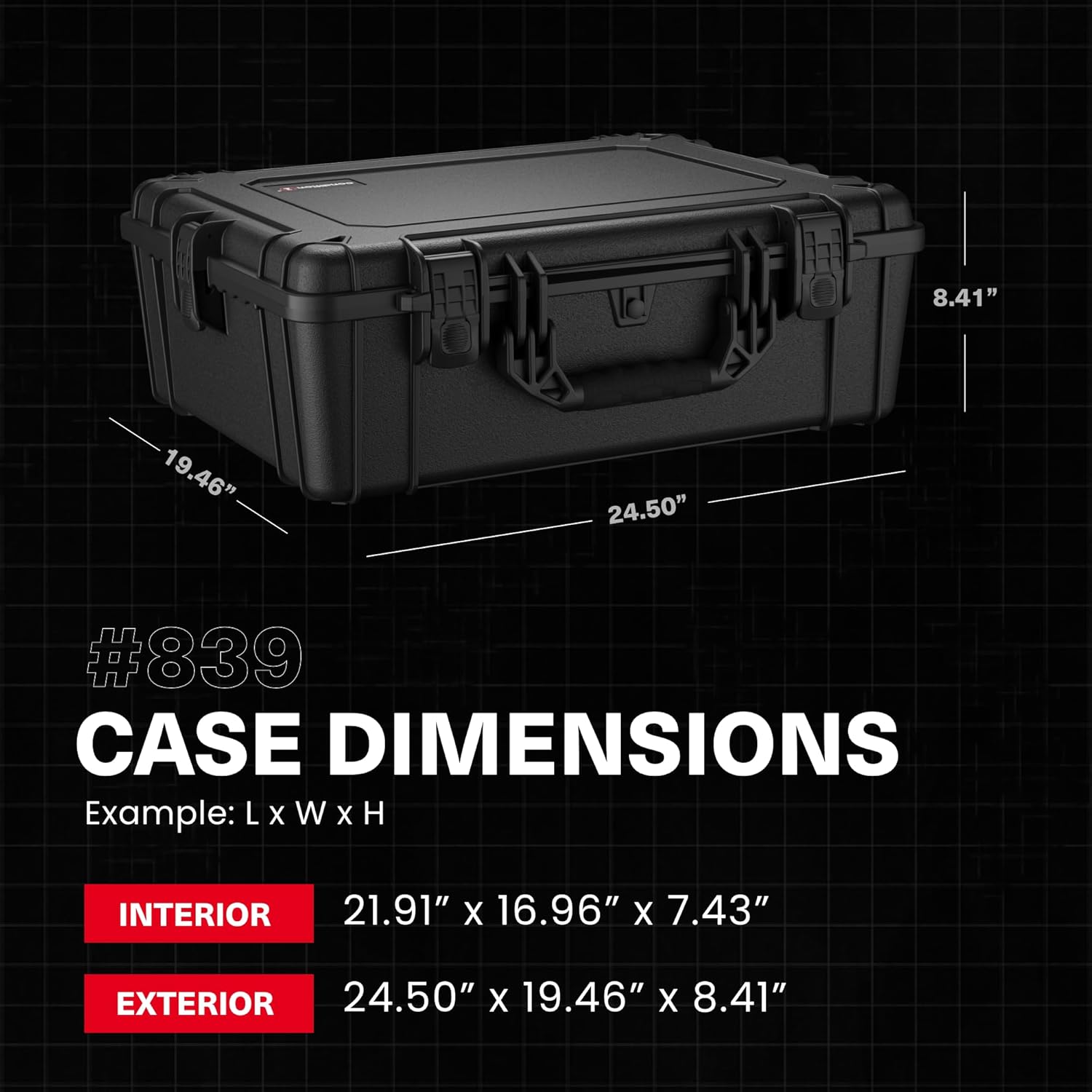 Condition 1 25" Large Waterproof Hard Case Model 839 with Foam, Portable Protective Storage Box for Travel, Hunting, Military, Tactical, Made in USA, 24.50"x 19.46"x8.41" Red