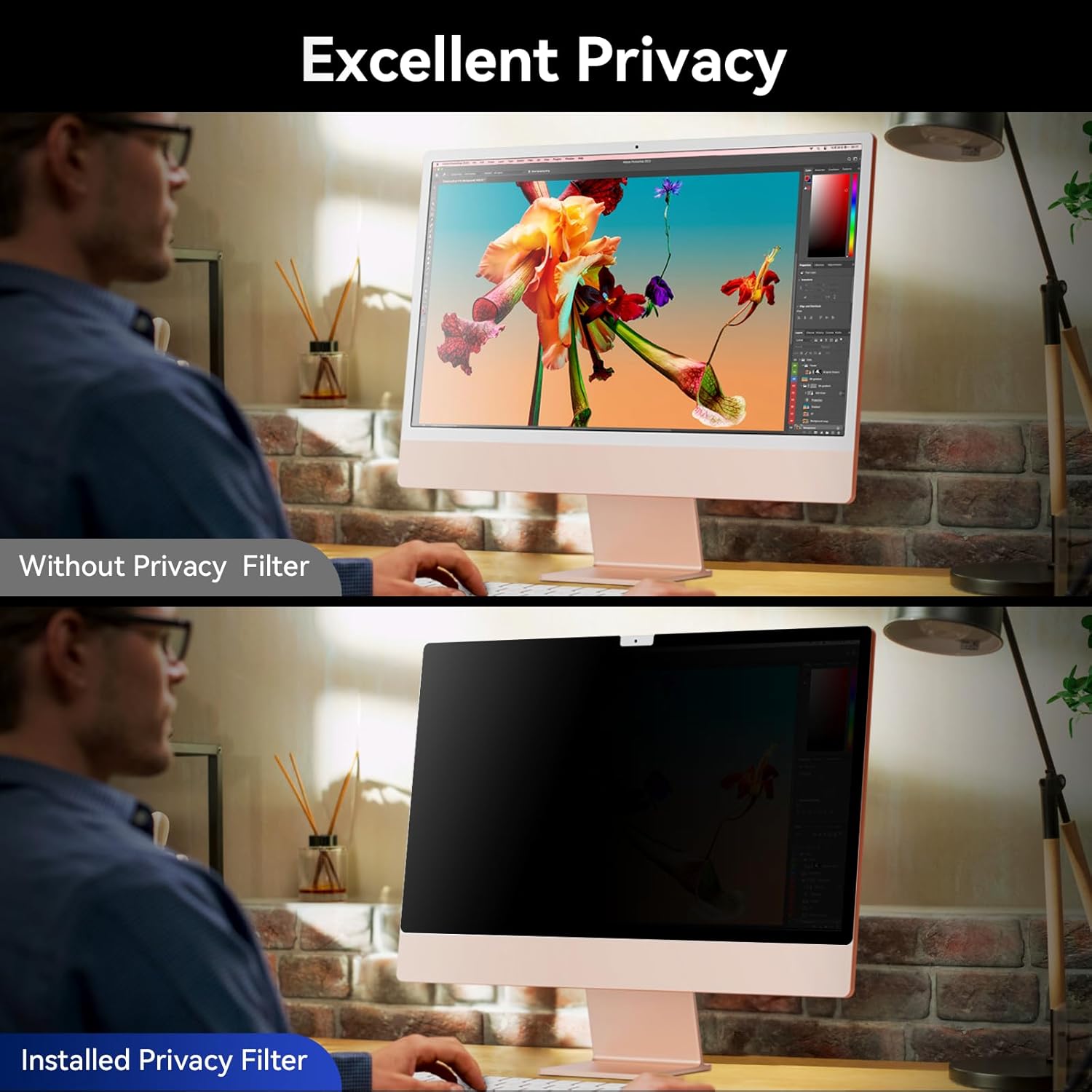 Privacy Screen for iMac 27 Inch Studio Display Desktop Computer Monitor, Anti Glare Blue Light Filter Shield, Upgraded Anti Spy 27 Inch iMac Privacy Protector
