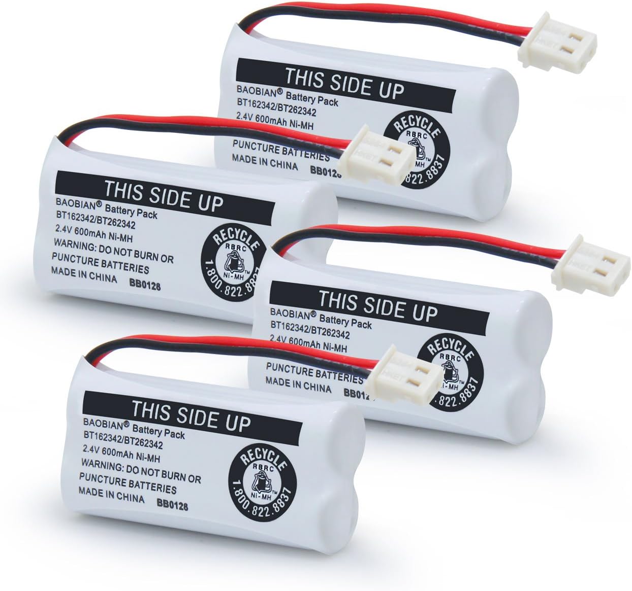 BT162342 BT262342 Battery Compatible with for BT183342 BT283342 BT166342 BT266342 VTech CS6114 CS6419 CS6719 at&T EL52300 CL80111 Cordless Phone(Pack of 4)(Pack 0f 4)
