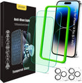 Blue Light Screen Protector for iPhone 14 Pro (6.1")*2 Pack + 2 Pack Camera Lens Protector,Eye Protection,HD Blue Light Blocking Tempered Glass Film, No Bubble, with Easy Installation Kit