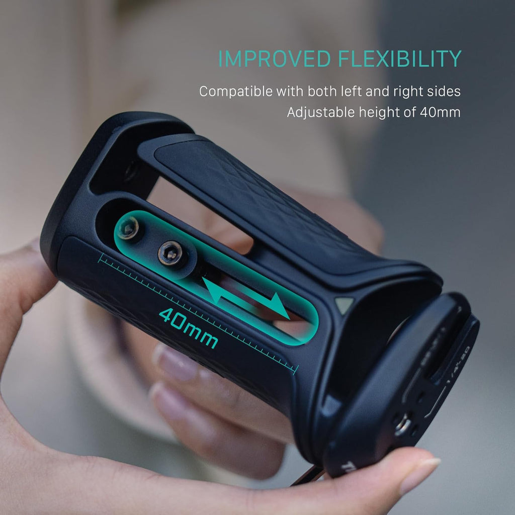 Tilta Xeno Side Handle for Filmmakers & Cameras - Black | Secure Connection & Helps Prevent Rotation | Adjustable Height | Textured Silicone Grip | Convenient Assembly (1/4"-20 w/Locating Pins)