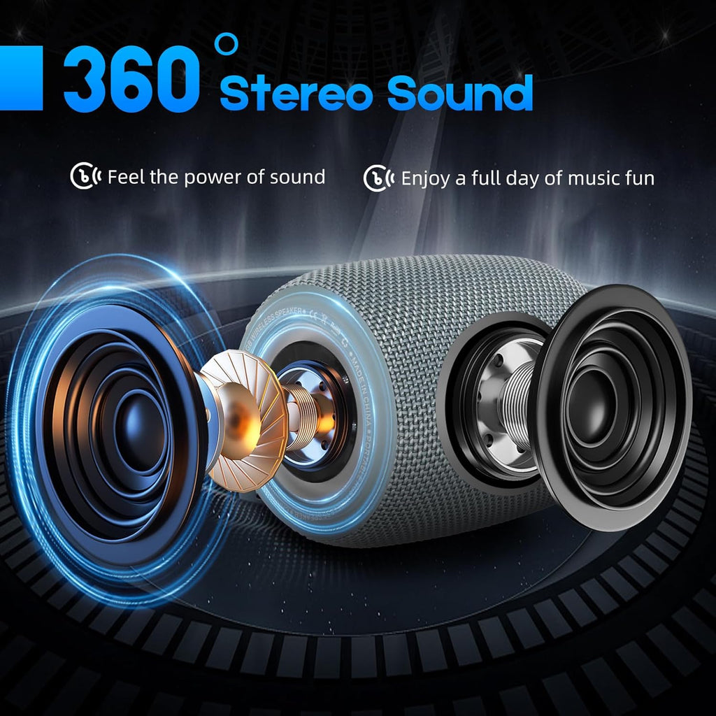 Portable Bluetooth Speaker, BT5.3 Wireless Speaker 20W Bass Diaphragms with Multi LED Light Dynamic Modes, IPX6 Waterproof 16H Playtime supports FM Mode, TF, USB for Home, Cycling, Outdoor, Beach
