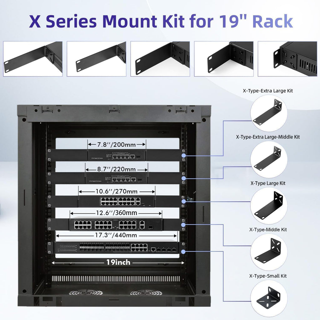 Rack Mount Kit for 12.6 inch Switches, Adjustable Rack Ears for Netgear, Cisco, D-Link, TRENDnet and Dell Products, Mount 12.6" Wide to 19" Equipment, Adjustable Hole Distance 14-30mm