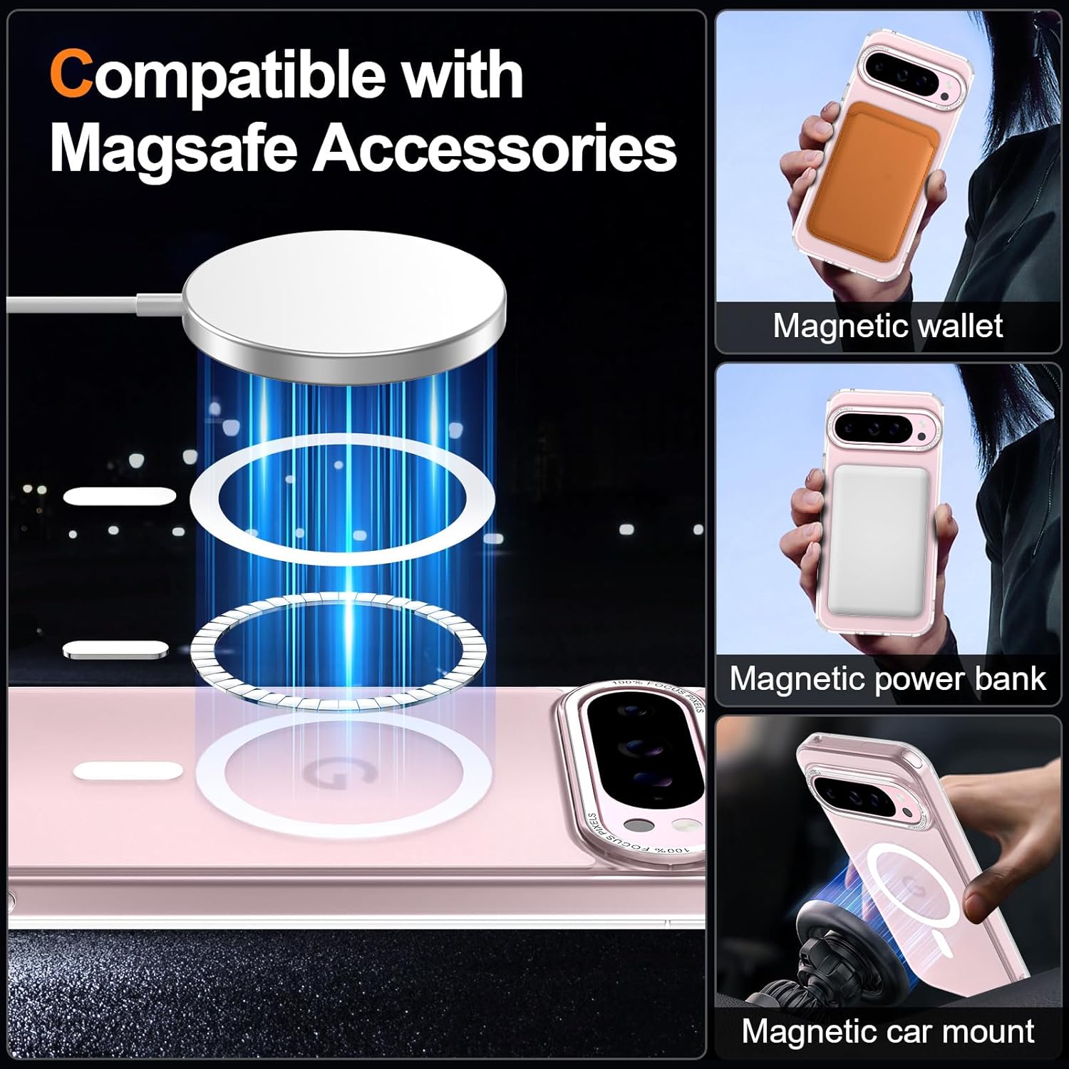 Magnetic for Google Pixel 9 Pro XL Case, [Military Grade Drop Protection] [Compatible with MagSafe] Shockproof Slim Translucent Matte Anti-Slip for Women Girls Men Case, Clear