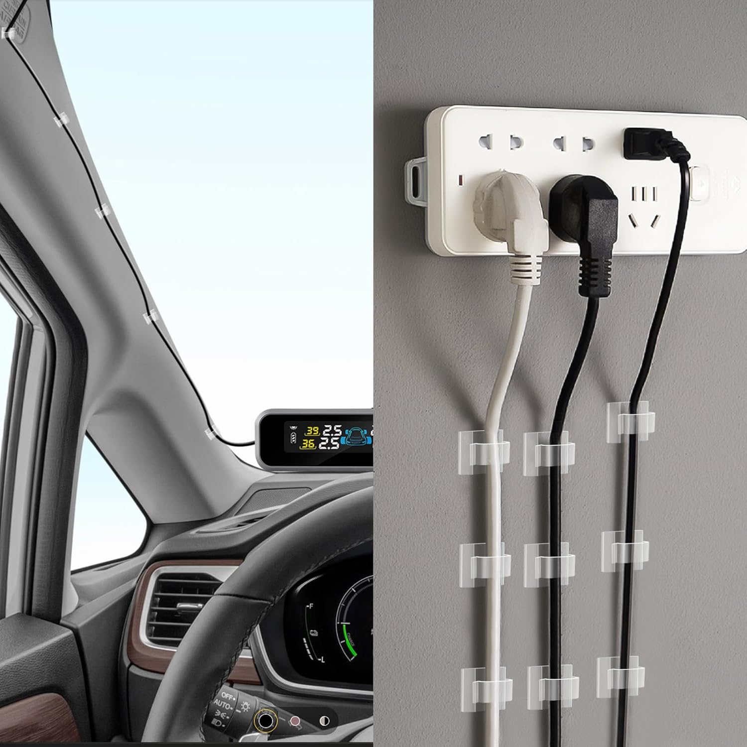 60 PCS XHF 3/4” Adhesive Cable Wire Clips Clear, Cable Staples Outdoor Cable Management Wire Organizer Cord Holder for Under Desk, Car, Wall, TV PC Ethernet Cable WCL7-clear-60p