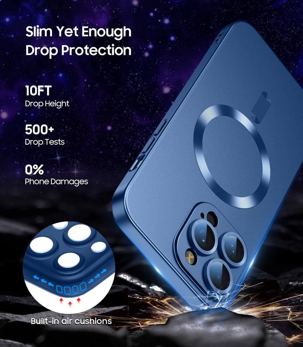 Magnetic for iPhone 14 Pro Max Case [Compatible with MagSafe][Built-in Camera Lens Protector] Slim Soft TPU Bumper Shockproof Metallic Luster Phone Case (Blue)