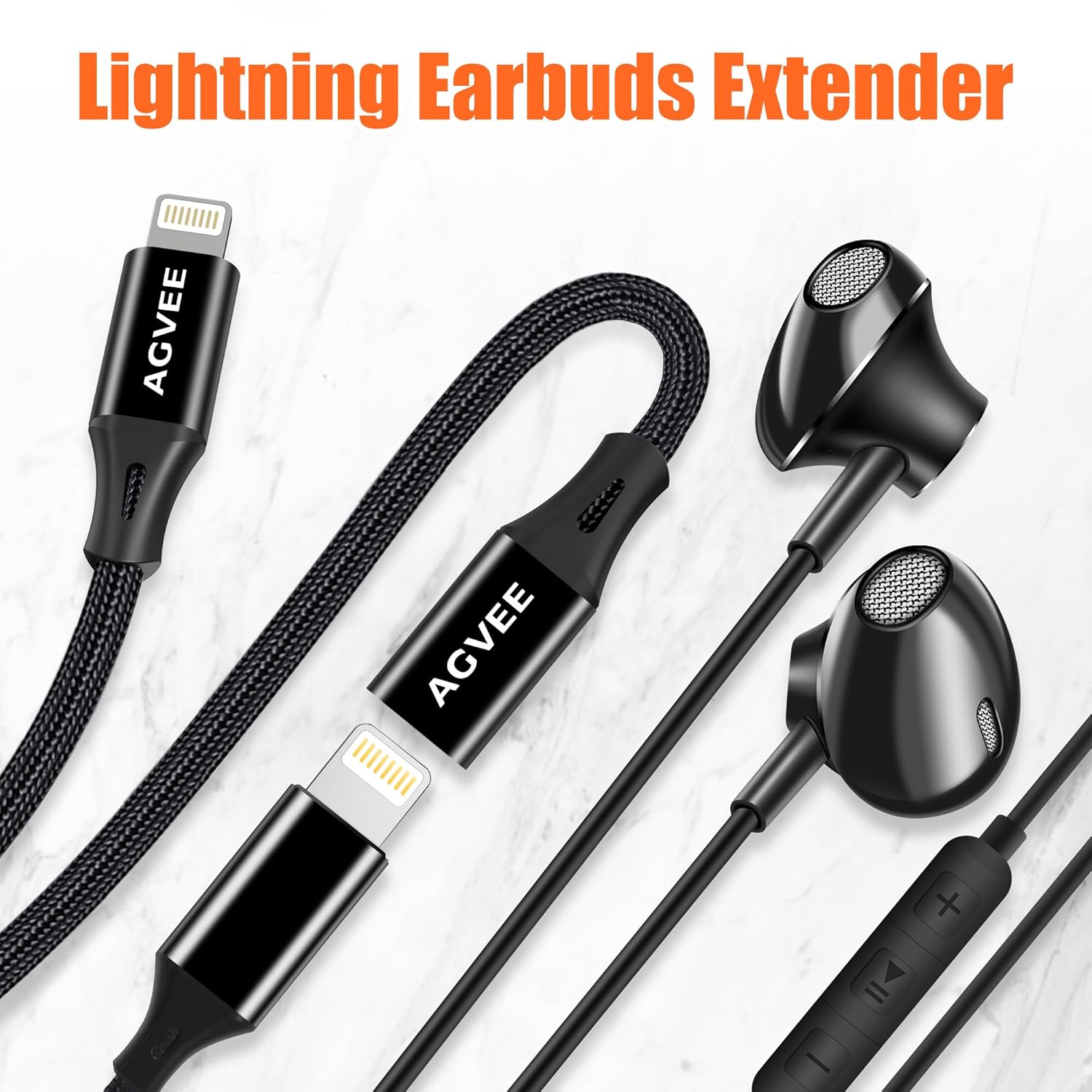 AGVEE 2 Pack 4 inch Lightning Extension Cable, Braided Female to Male Extender Full Function Cord Compatible with iPhone iPad, Data Sync Video Audio & Charging Connector Adapter, Black