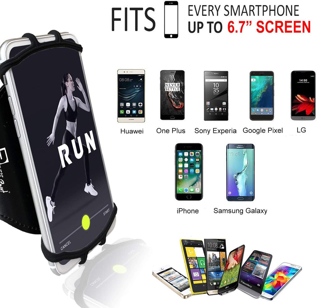 RevereSport Universal iPhone Running Armband (16/15/14/13/12/11/10/X/XR/SE/Plus/Max/Pro). Phone Holder Case