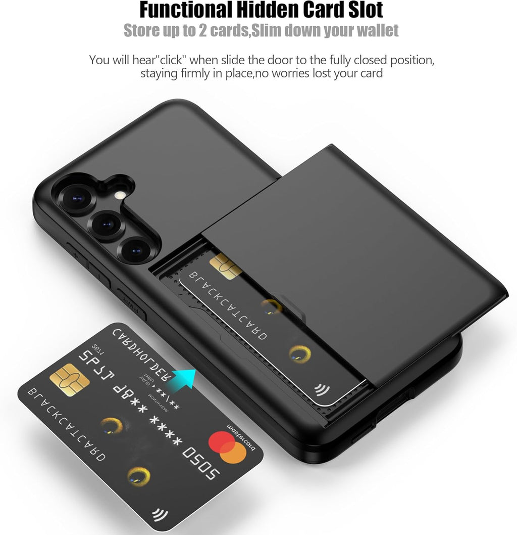 Nvollnoe for Samsung S25 Plus Case with Card Holder Dual Layer Heavy Duty Protective Case Hidden Card Slot Slim Wallet Cover for Samsung S25 Plus 6.7''(Black)