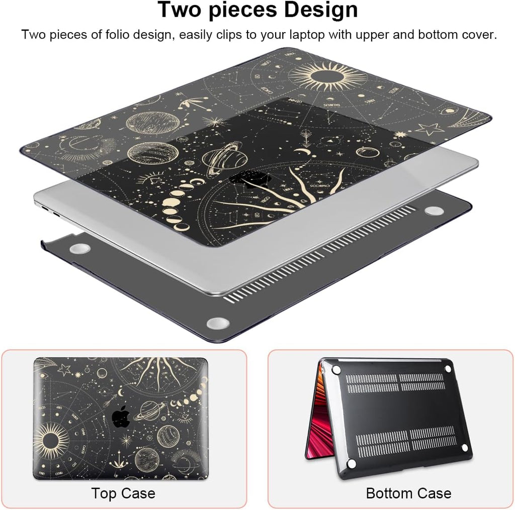 for MacBook Air 13 inch M1 Case 2021 2020 2019 2018 (Model M1 A2337 A2179 A1932) with Touch ID & Retina Display, Crystal Black Printed Pattern Hard Shell Case Keyboard Cover, Constellation