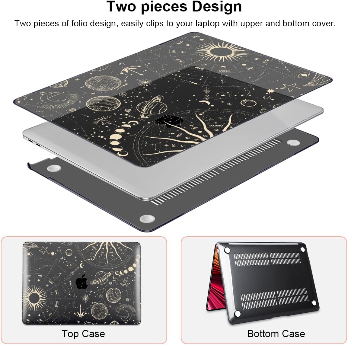 for MacBook Air 13 inch M1 Case 2021 2020 2019 2018 (Model M1 A2337 A2179 A1932) with Touch ID & Retina Display, Crystal Black Printed Pattern Hard Shell Case Keyboard Cover, Constellation