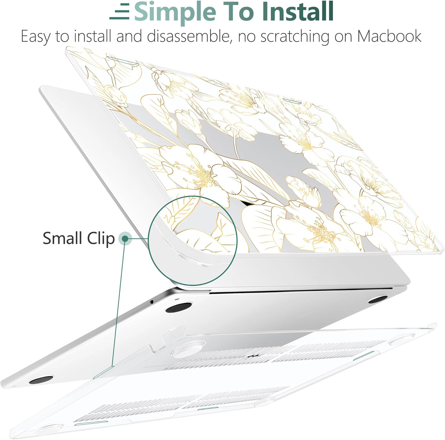 TWOLSKOO Compatible with M4 MacBook Air 15 inch Case 2025-2023 Released Model M4 A3241 M3 A3114 M2 A2941, Plastic Hard Shell & Screen Protector & Keyboard Cover & Type C Adapter, Gold Cherry Blossom