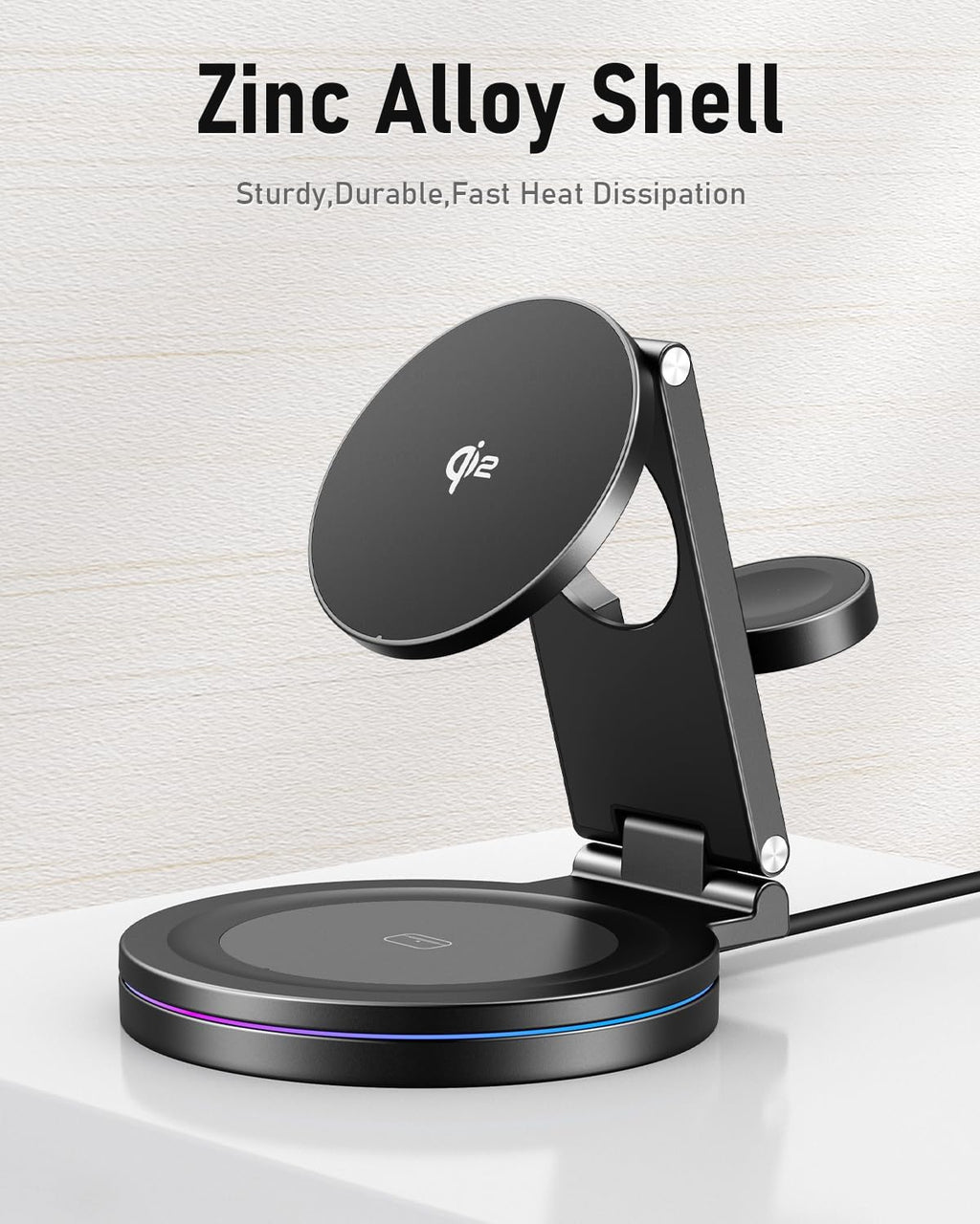 2025 Upgraded Qi2 Foldable 360º Rotatable Zinc Alloy 3 in 1 Magnetic Wireless Charging Station,3-in-1 Qi2 Charger for Apple iPhone 12~16,iWatch,AirPods(30W Adapter & Case Included)(Grey)