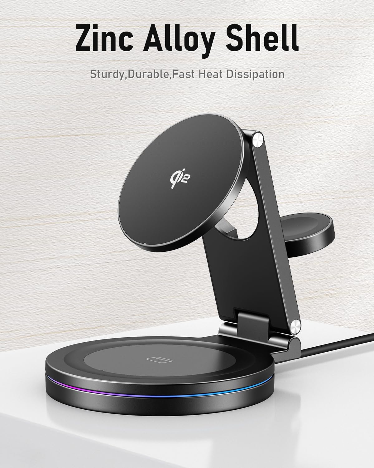 2025 Upgraded Qi2 Foldable 360º Rotatable Zinc Alloy 3 in 1 Magnetic Wireless Charging Station,3-in-1 Qi2 Charger for Apple iPhone 12~16,iWatch,AirPods(30W Adapter & Case Included)(Black)