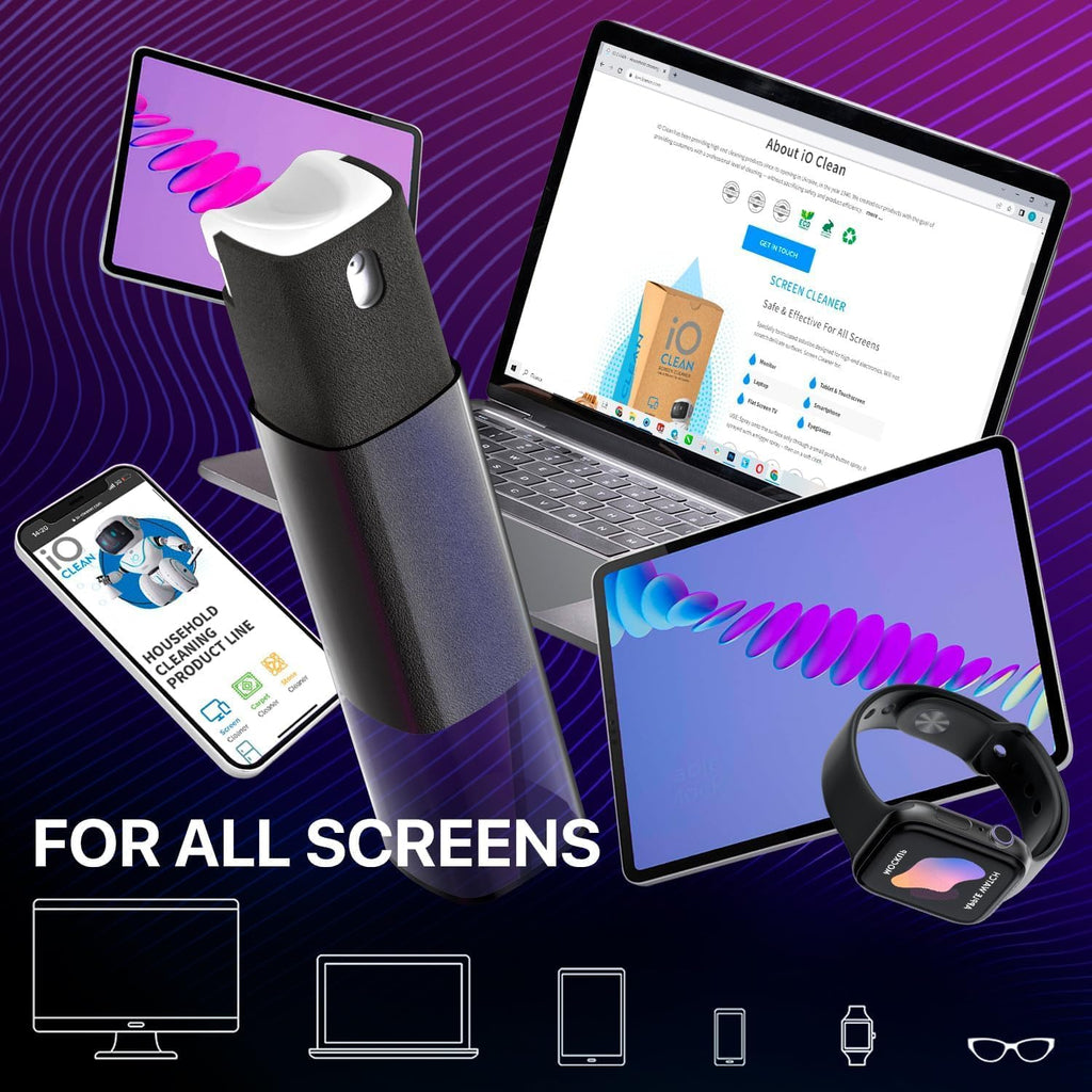 Mini Screen Cleaner Spray – Finger Proof Screen Cleaner for Smartphones, iPads, MacBooks, Laptops, Car Screens, Touchscreens – 3in1 Mist Cleaner, Microfiber Cloth and Protective Cover -Yellow