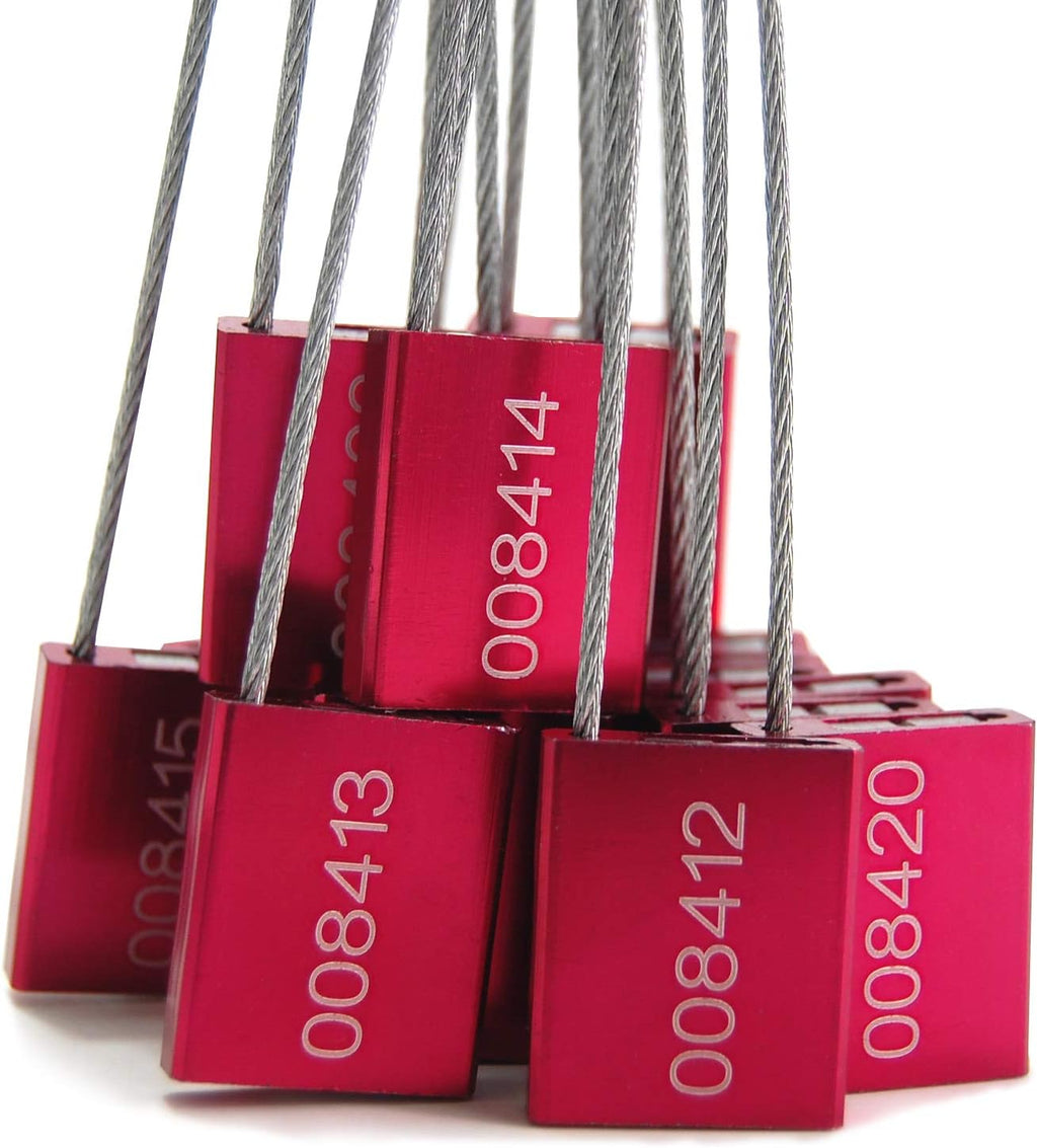 LeadSeals(R) 500 Red Steel Cable Seals - Metal Security Tags - Truck Trailer Seal - Anti-Tamper - Pull-Tite - ISO 17712