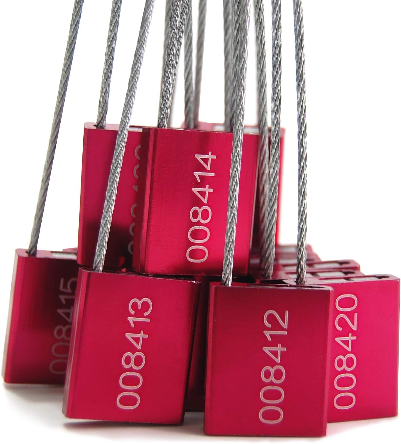 Leadseals(R) 1000 Red Steel Cable Seals Metal Security Tag Numbered Truck Trailer Seal Anti-Tamper Pull-Tite Security Seal Aluminum Body Transport Shipping Seal Self-Locking Safety Ties ISO 17712