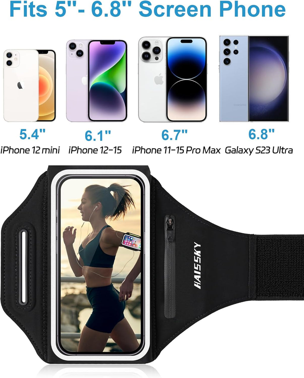 Arm Band for Phone for Running with Earphone Bag, Cell Phone Holder Case for iPhone 16 15 14 13 12 11 Pro Max Galaxy S21-S24 Ultra Waterproof Armband with Car Home Key
