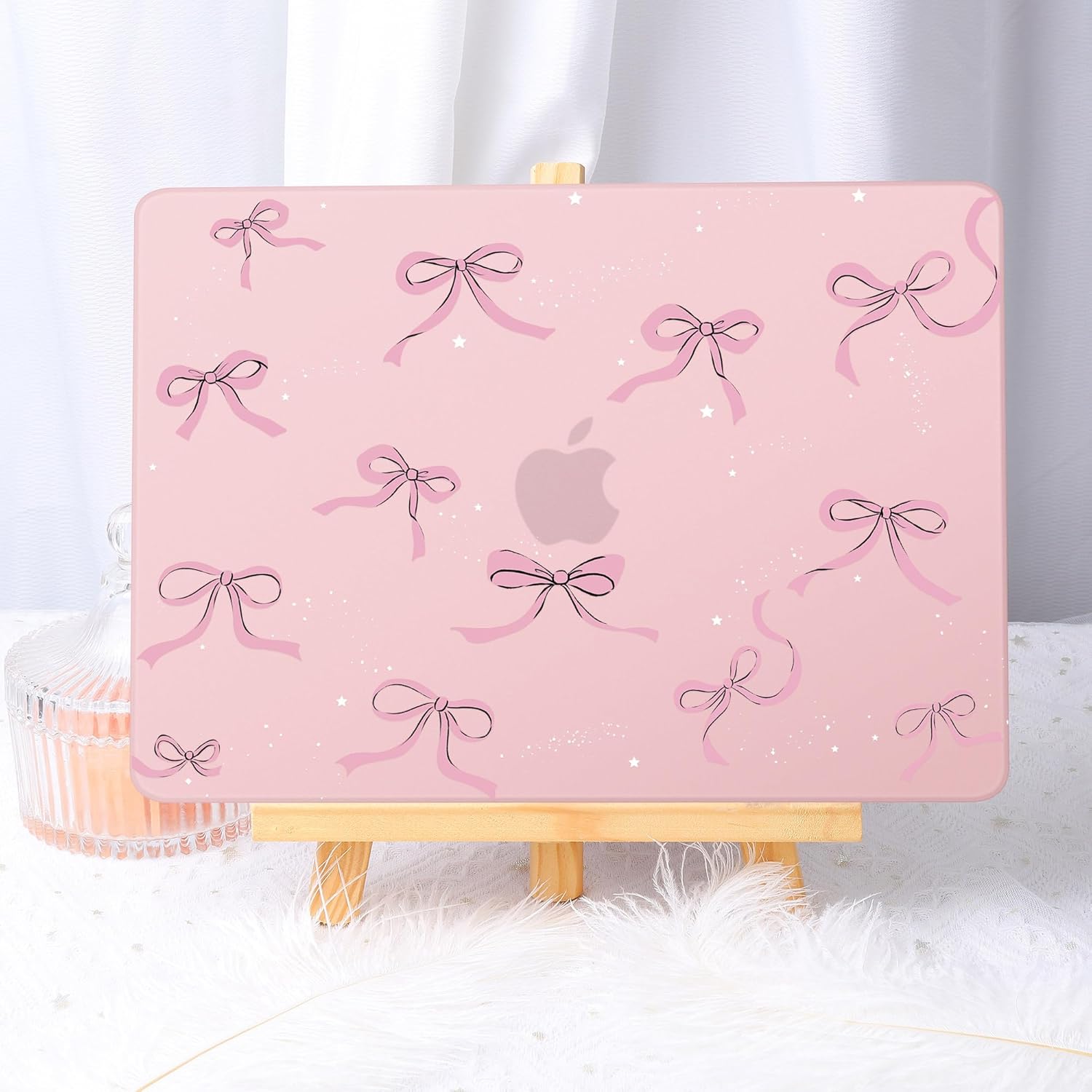 May Chen for MacBook Air 13.6 inch Case A3240 M4 A3113 M3 A2681 M2 with Retina Dispaly, 2025 2024 2023 2022 Release, Plastic Hard Shell Case with Screen Protector & Keyboard Cover, Chalk Pink Bow