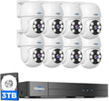 Hiseeu 3K Outdoor Wired Security Camera System with 8CH 5MP DVR,8 x 5MP IP67 PTZ CCTV Cameras,360°Coverage,Smart Dual Light & Audio,Person/Vehicle Detection,3TB HDD,100ft Night Vision,24/7 Recording