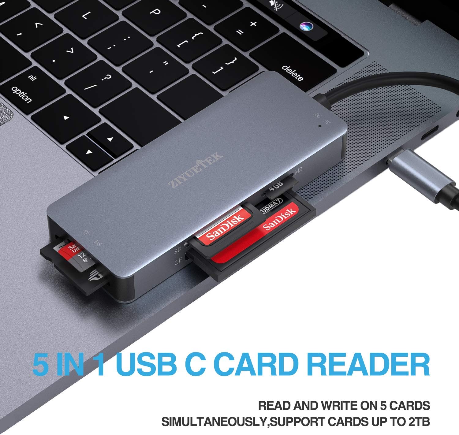 USB C SD Card Reader,5- in-1 Aluminum Thunderbolt 3 Memory Card Reader for CF, SD/SDHC,TF/Micro SD/MS/M2,CompactFlash Card for iPhone 15/16/Pro Max Android Windows MacBook