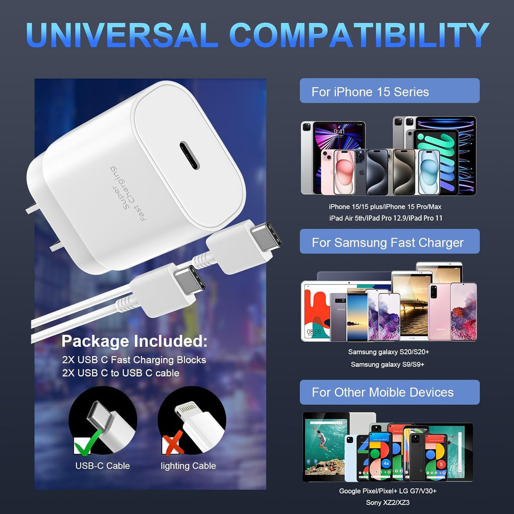30W Phone 16 15 Charger Fast Charging,USB-C Wall Fast Charger Block Adapter with 6.6Ft USB C to C Fast Charging Cable Cord for Phone 16 15 Pro/16 15 Pro Max/15 Plus,Pro 12.9,Samsung Galaxy S24 Ultra