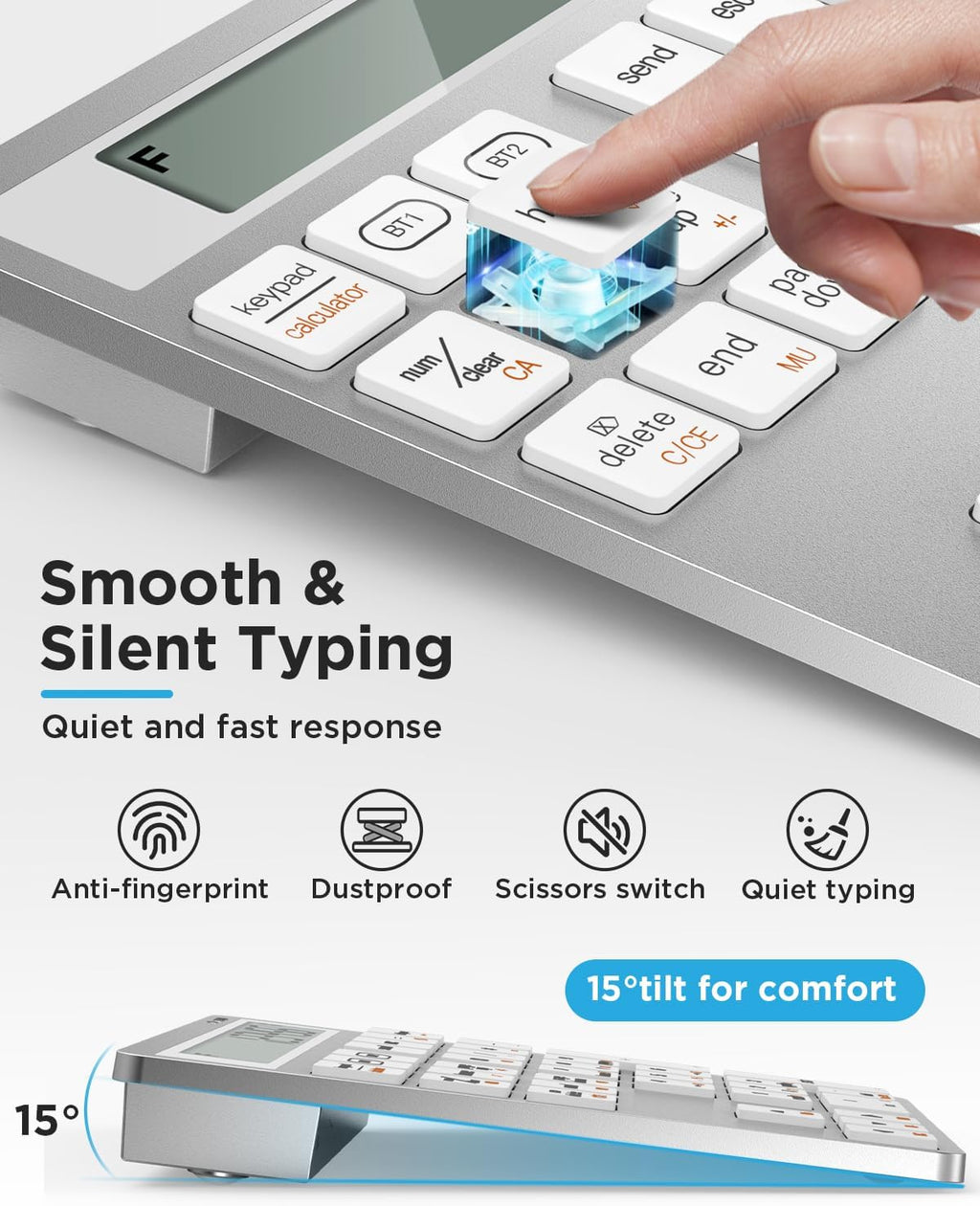 Rechargeable Wireless Number Pad for Laptop, 34 Keys Numeric Keypad with Dual Bluetooth & Display, 2-in-1 Numpad and Calculator, Slim Portable Number Pad Keyboard for Windows, Mac, PC, Tablet