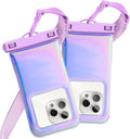 Floatable Waterproof Phone Pouch Case for iPhone 16 Pro Max/15/14/13/12, IP68 Travel Cellphone Dry Bag Beach Cruise Ship Essentials Bags with Crossbody Lanyard, Iridescent Purple-7″2 Pax