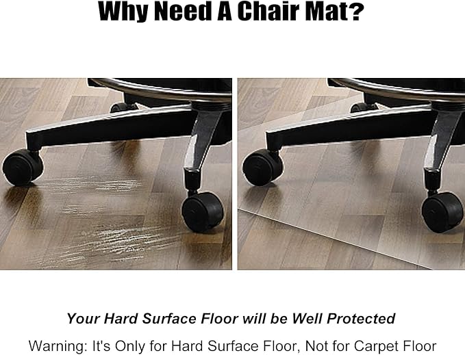 Azadx Office Chair Mat for Hardwood Floor, Easy Glide Rolling Plastic Floors - Image 2