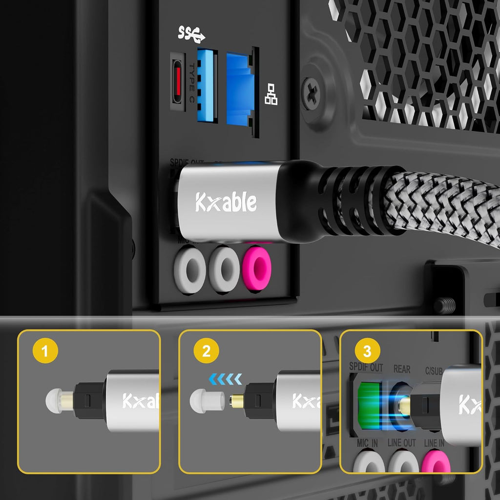 Optical Audio Cable 25 FT, Digital Audio Cable, Toslink Fiber Optic Cord, [Nylon Braided, Slim Aluminum Shell, Gold Plated Connector], for Home Theater, Sound Bar, PS4, Xbox, TV and More