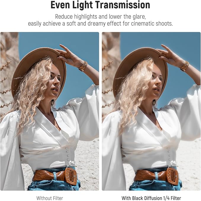 NEEWER 72mm Black Diffusion 1/4 Filter Dreamy Soft Cinematic Effect Filter - Image 3
