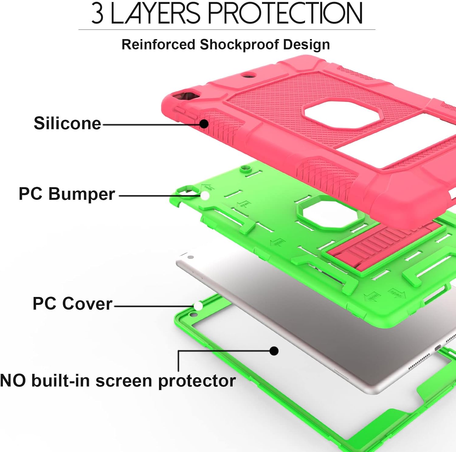 Rantice iPad 9th Generation Case, iPad 8th Generation Case, iPad 7th Generation Case, Hybrid Shockproof Rugged Drop Protection Cover with Kickstand for iPad 10.2'' 2021/2020/2019 Released(Pink+Green)