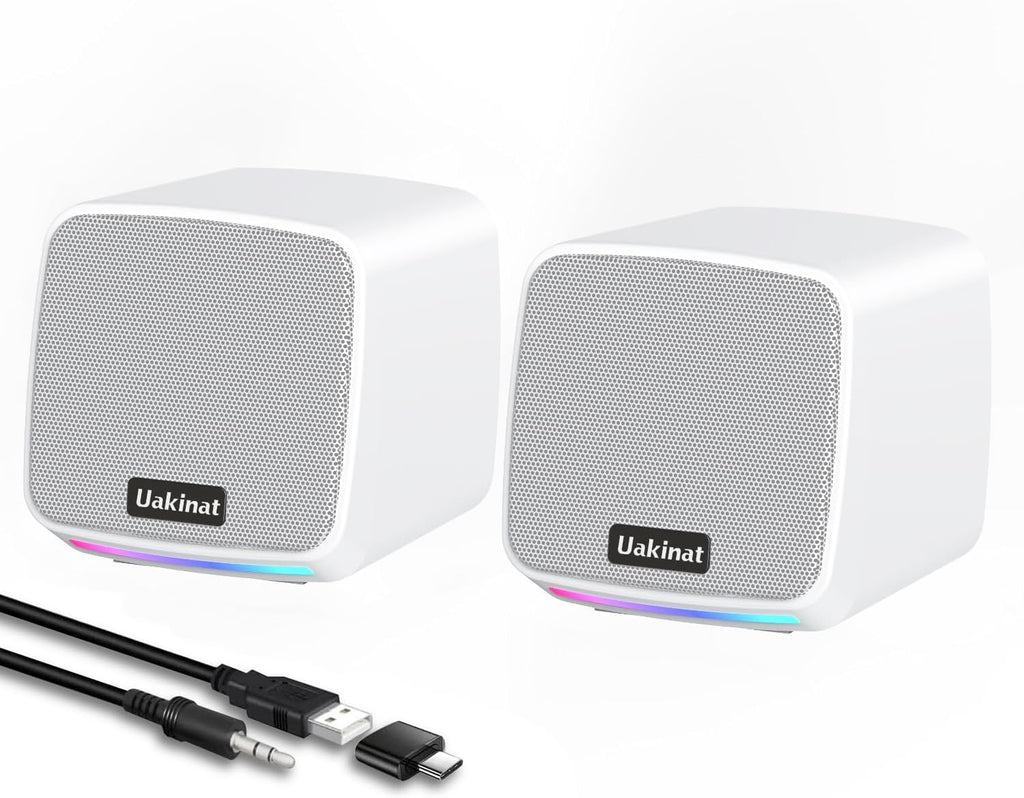 Computer Speakers,Computer Speakers for Desktop PC,Desktop Speakers,USB Powered 3.5mm Aux Speaker for PC,Laptop,Tablet,Phone(White)