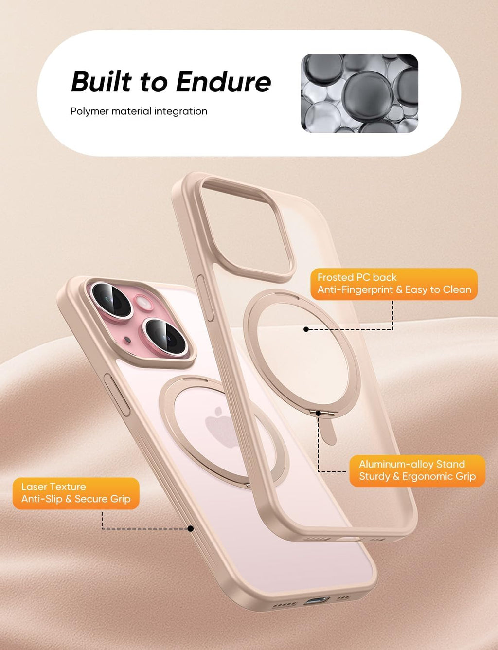 MAGIC JOHN 360° Rotatable Magnetic Invisible Stand for iPhone 14/iPhone 13 Case [Anti-Slip Grip] [Compatible with MagSafe] 16FT Shockof for iPhone 14/13 Case with Kickstand, Gold