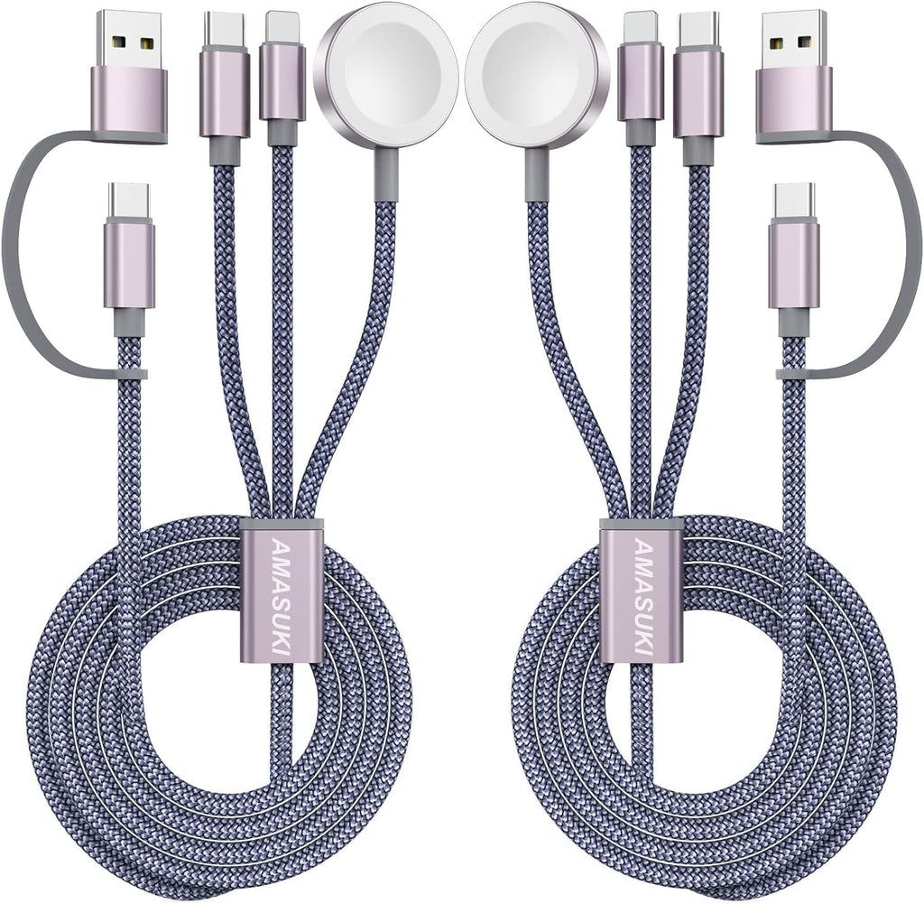 2Pack Upgraded 3 in 2 USB C Cable for Apple Watch Charger iPhone Charger USB C Multi Fast Charging Cable Compatible with iWatch Ultra/SE/10/9/8/7/6/5/4/3/2/1 & iPhone 16/15/14/13/12/11/Galaxy S23-4FT