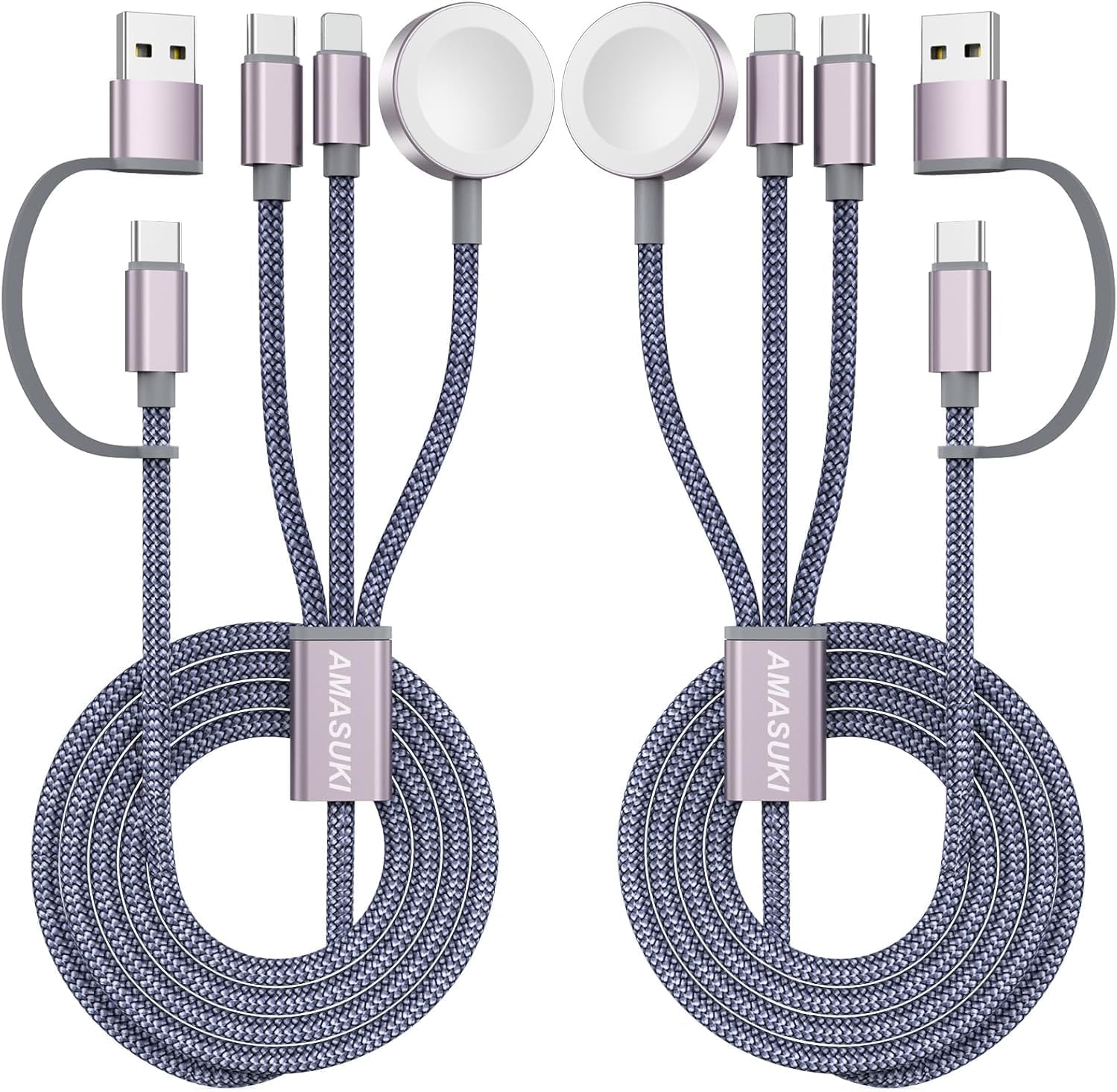 2Pack Upgraded 3 in 2 USB C Cable for Apple Watch Charger iPhone Charger USB C Multi Fast Charging Cable Compatible with iWatch Ultra/SE/10/9/8/7/6/5/4/3/2/1 & iPhone 16/15/14/13/12/11/Galaxy S23-4FT