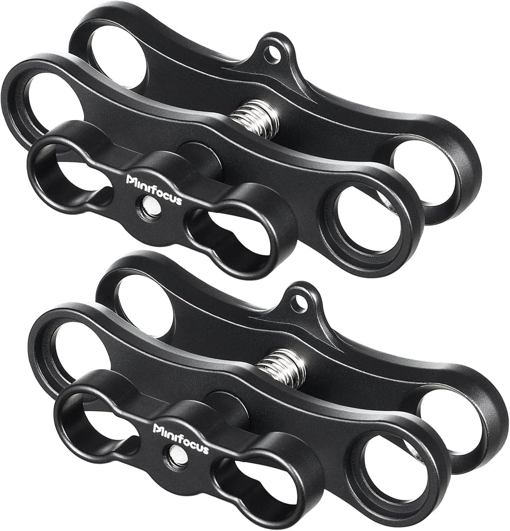 MINIFOCUS 1" Long Ball Clamp Dual Holder Mount for Underwater Photography Diving Light System, Compatible for GoPro Action Camera Flashlight Arms System(2 PCS)