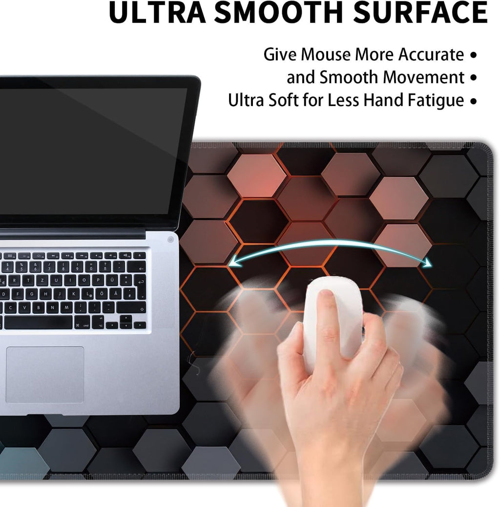 Hexagon Honeycomb Large Mouse Pad,Gaming Keyboard Desk Pad,Extended Mouse Mat Non-Slip Rubber Base with Stitched Edges for Office Game Home XXL 35.4"x15.7"