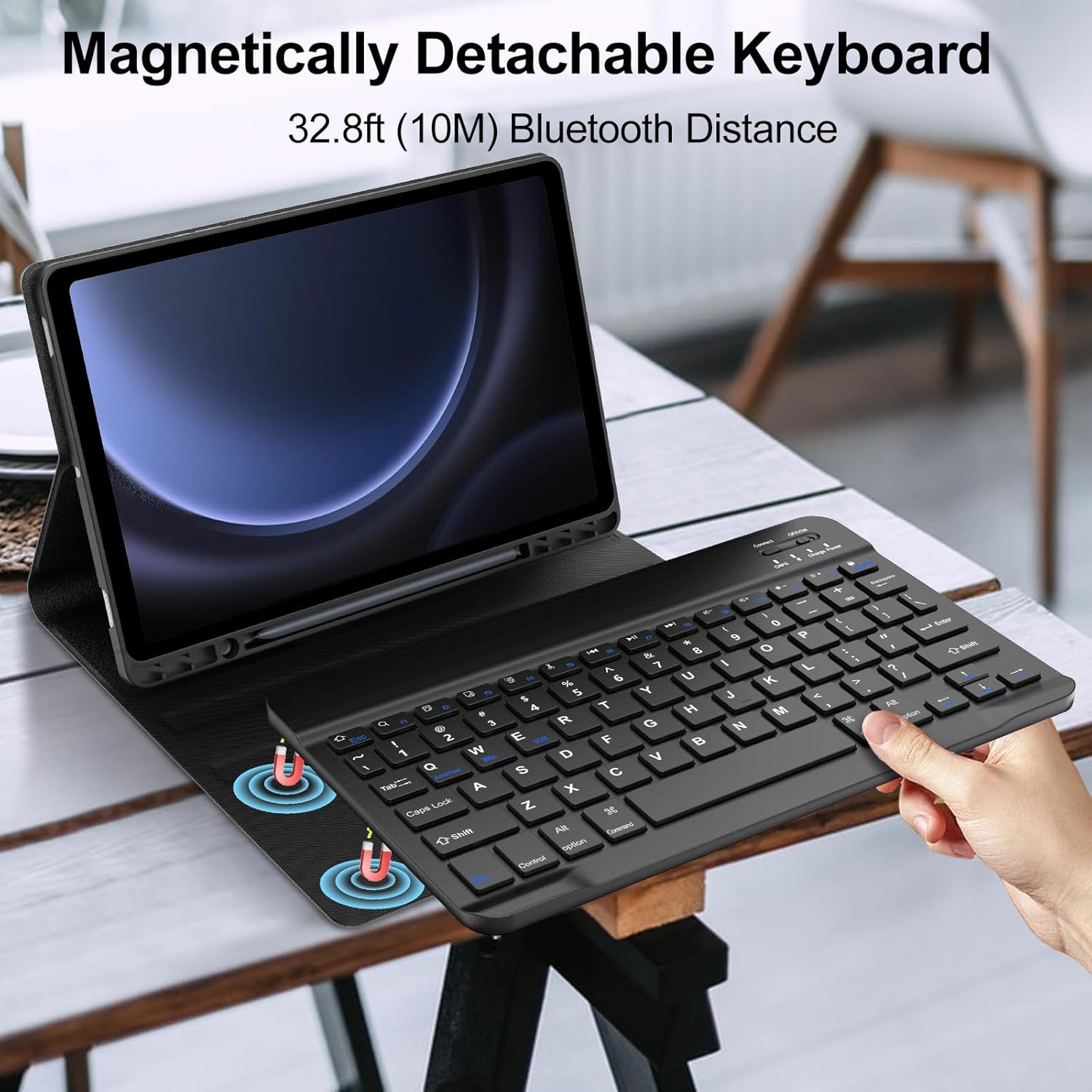 Galaxy Tab S9 FE Case with Keyboard 5G 10.9 Inch 2023, Keyboard for Galaxy Tablet S9 11 Inch 2023, Detachable Bluetooth Keyboard with Pen Holder for Samsung Tab S9 11''/S9 FE 10.9'', Black