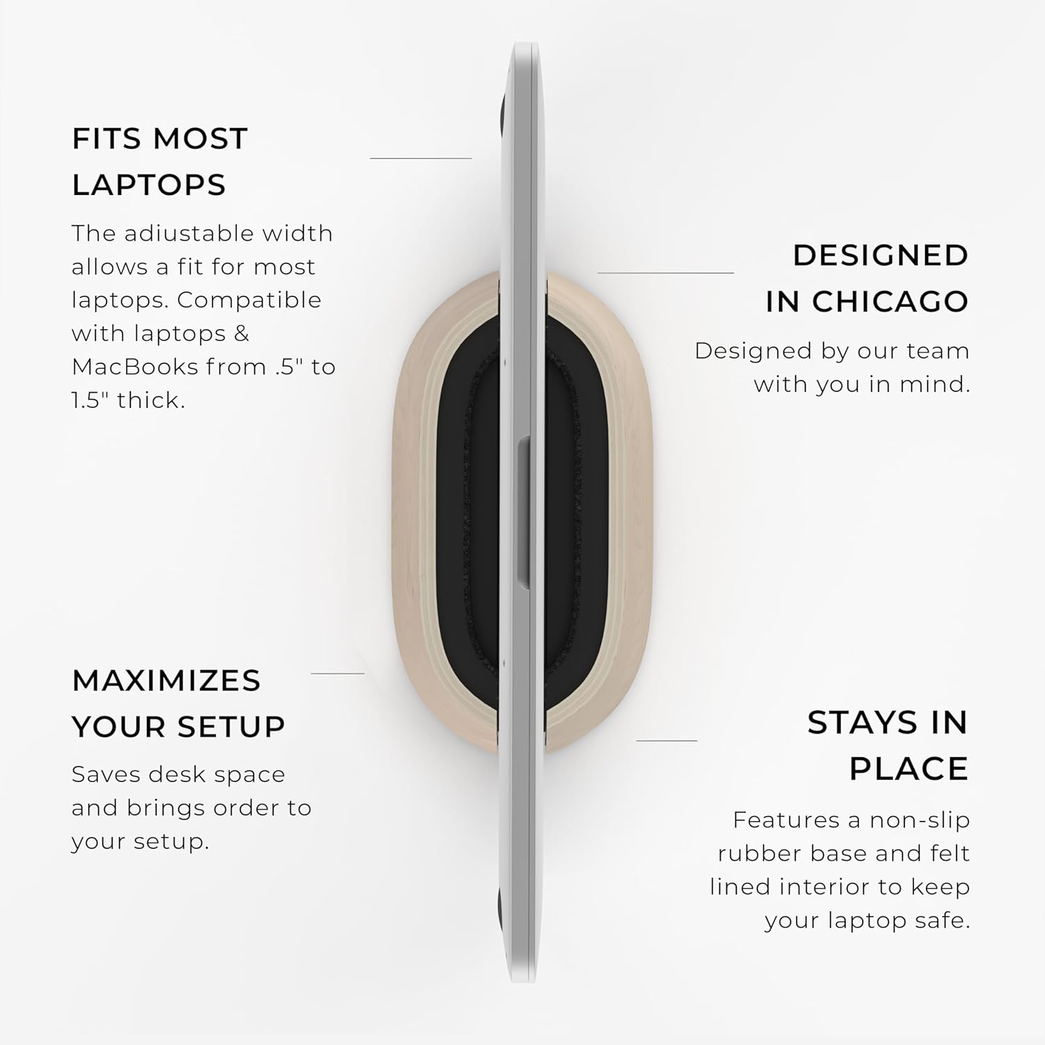 HumanCentric Vertical Laptop Stand in Maple Wood, Upright Adjustable Holder and Dock, Laptop Vertical Stand Fits MacBook Pro and Other Laptops .5" to 1.5", Clamshell Compatible