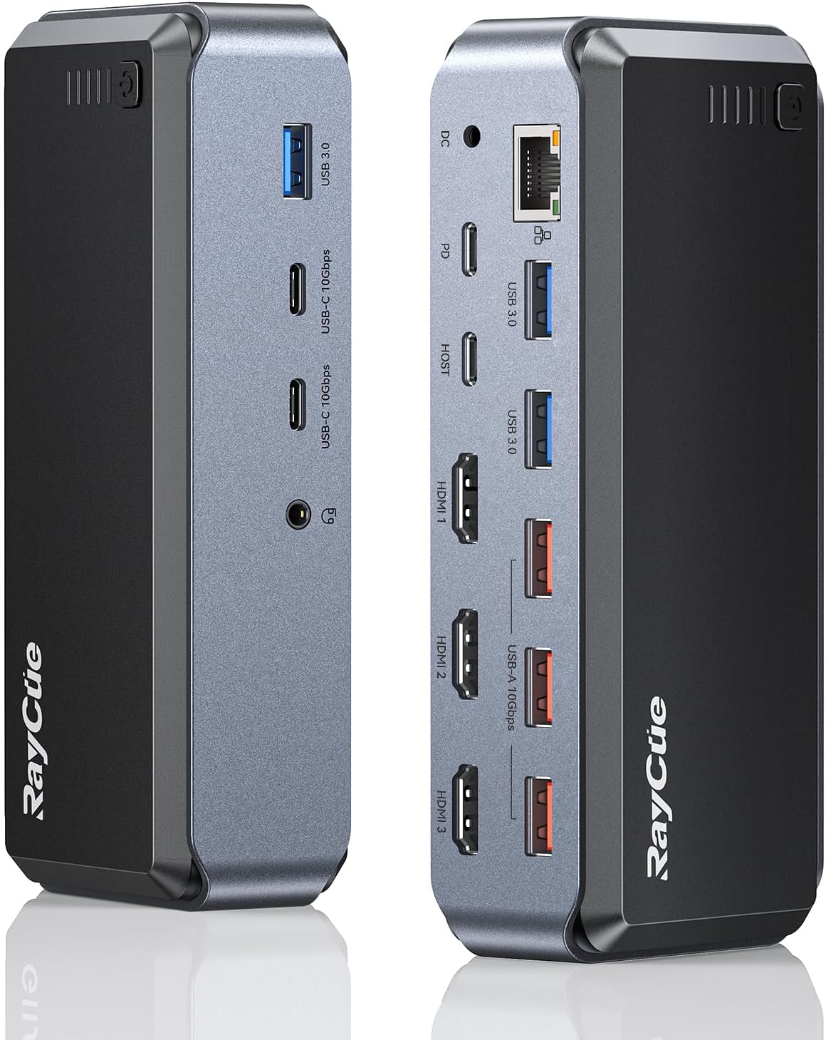 USB C Docking Station Triple Monitor, Raycue 15 IN1 MacBook Pro Docking Station with Power Adapter for MacBook M1/M2/M3/Windows, Laptop Docking Station with HDMI*3, RJ45, 10Gbps USB*5, PD, USB 3.0*2