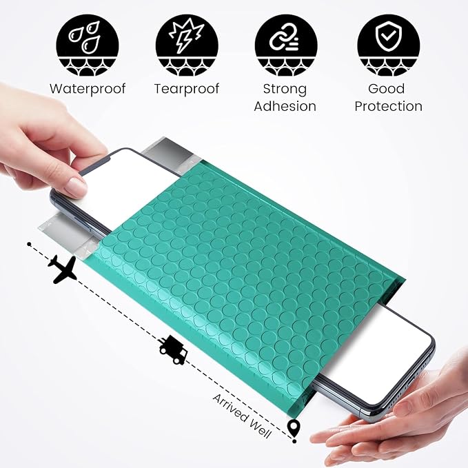 Fuxury Bubble Mailers 4x8" Teal Padded Envelopes 19200Pack Bulk Strong Adhesion - Image 4