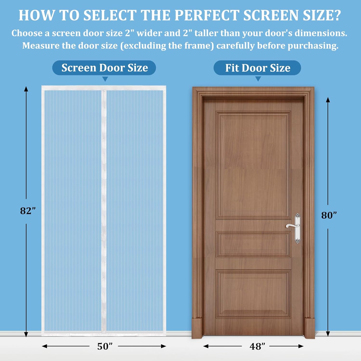 Magnetic Screen Door - Self Sealing, Heavy Duty, Hands Free Mesh Partition Keeps Bugs Out Let Breeze in- Pet and Kid Friendly - Keep Open Feature (White, Fit Door Size 48 x 80 Inch)