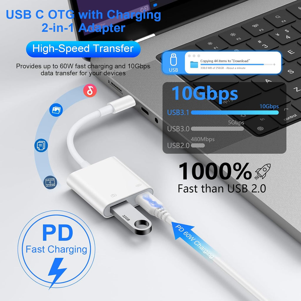 USB C to USB Camera Adapter with Charging Port for Samsung Galaxy A17 A16 5G A15 A54 A35 A56 S25 Ultra S24 FE, iPhone 16 15, USB 3.0 Female OTG Cable Adapter for Card Reader,Flash Drive,MIDI Keyboard