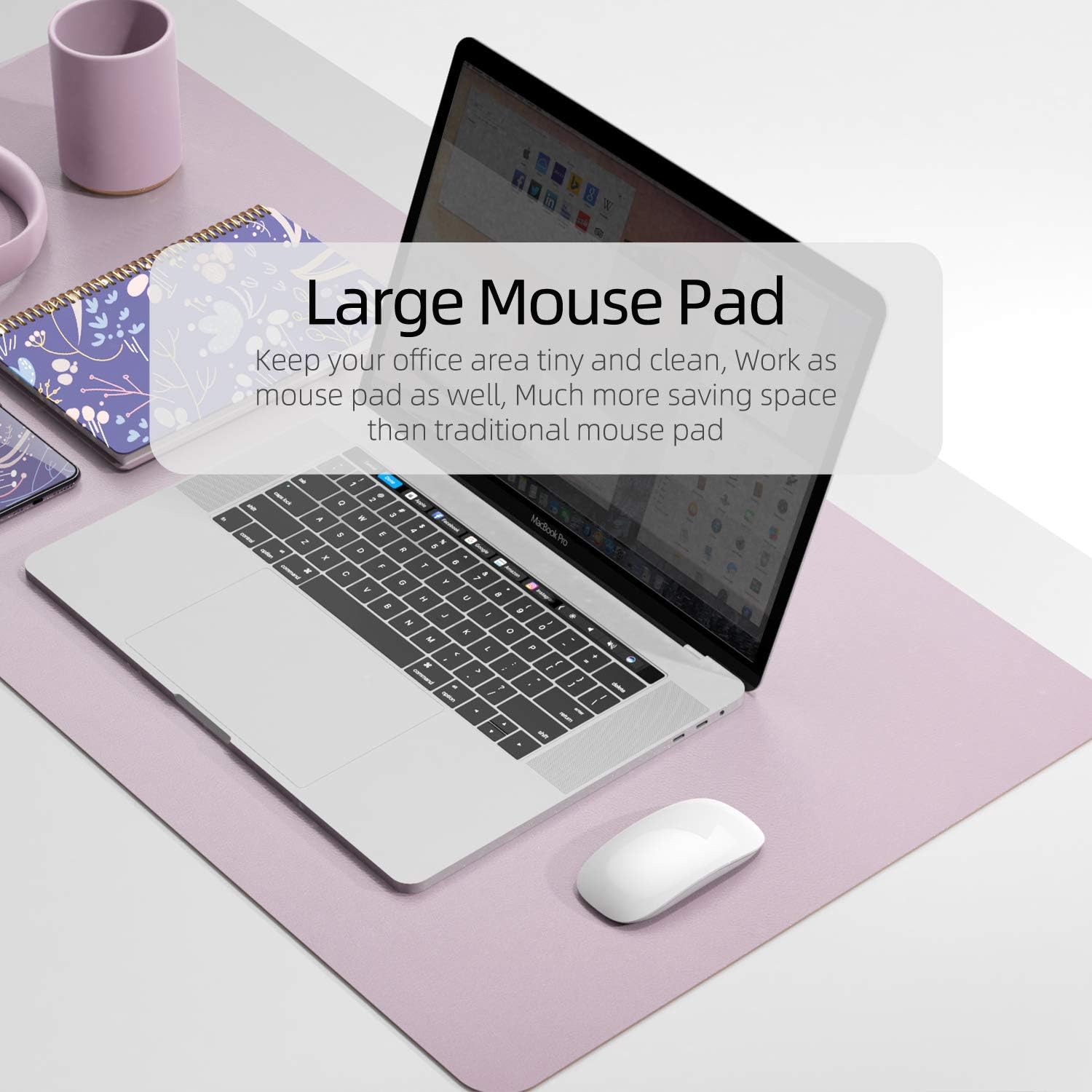 YSAGi Office Desk Pad, Desk Mat, 23.6" x 13.7" Waterproof PU Leather Desk Blotter, Dual-Sided Desk Writing Pad for Office and Home (23.6" x 13.7", Grayish Lavendar+Cinnamon Buff)