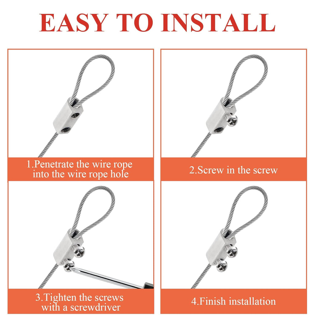 Biaungdo 12 Pcs Stainless Steel Wire Rope Cable Clamp, Adjustable New Upgrade Double Hole Wire Rope Clamp Fastener