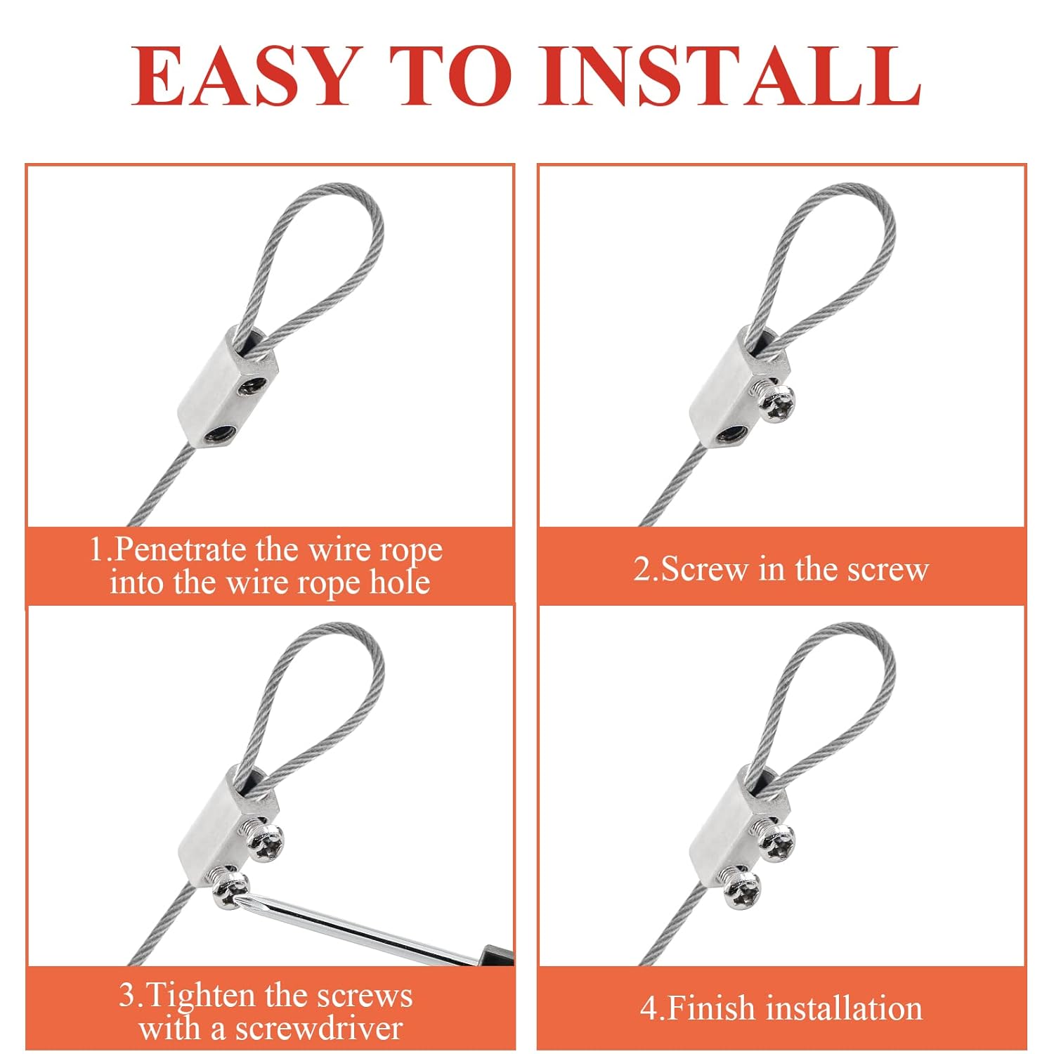 Biaungdo 24 Pcs Stainless Steel Wire Rope Cable Clamp, Adjustable New Upgrade Double Hole Wire Rope Clamp Fastener