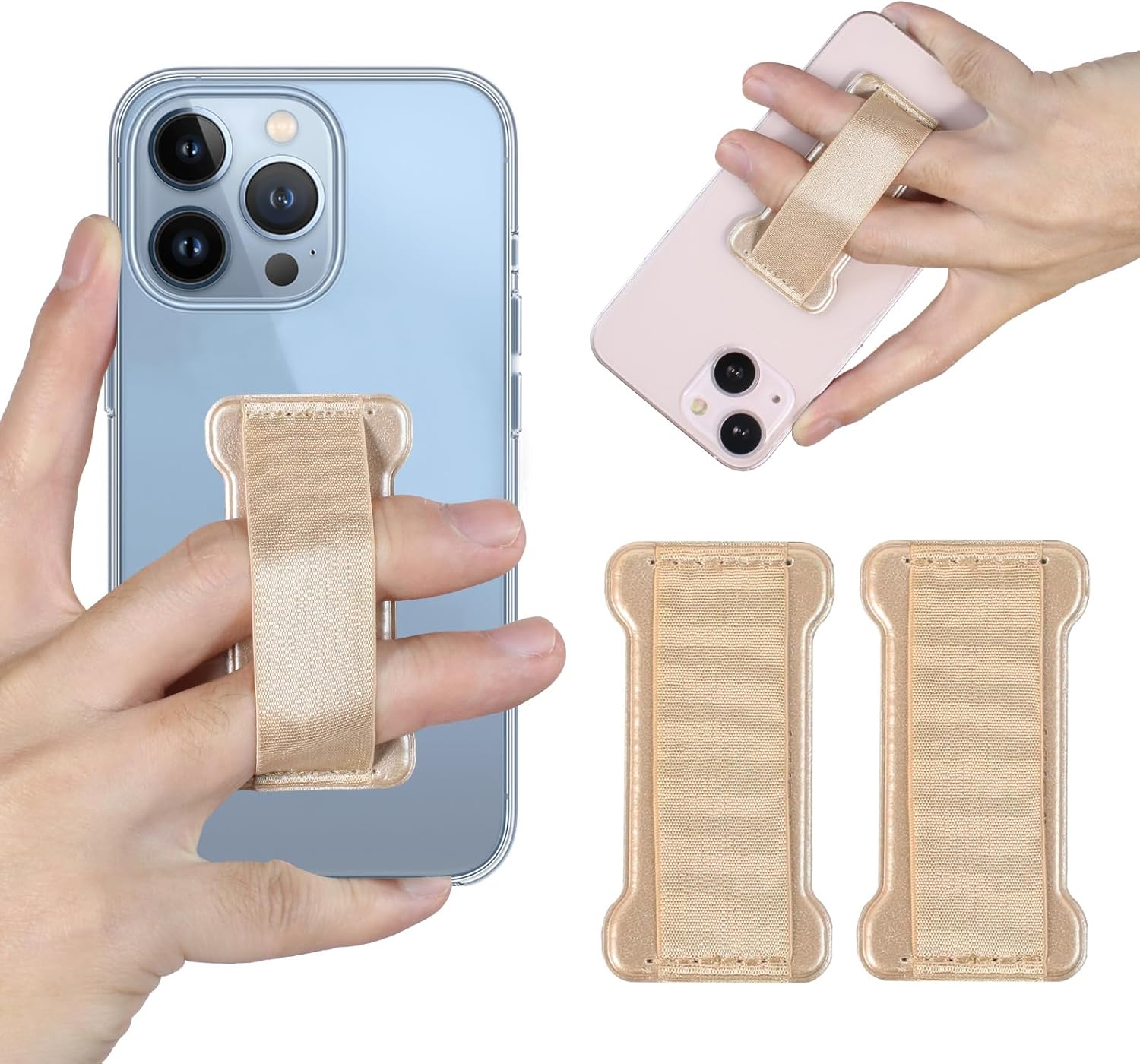 Phone Grip Holder for Hand, Universal Finger Strap Phone Holder, Finger Selfie Grip Compatible with Most Smartphones (Gold) - 2Pack