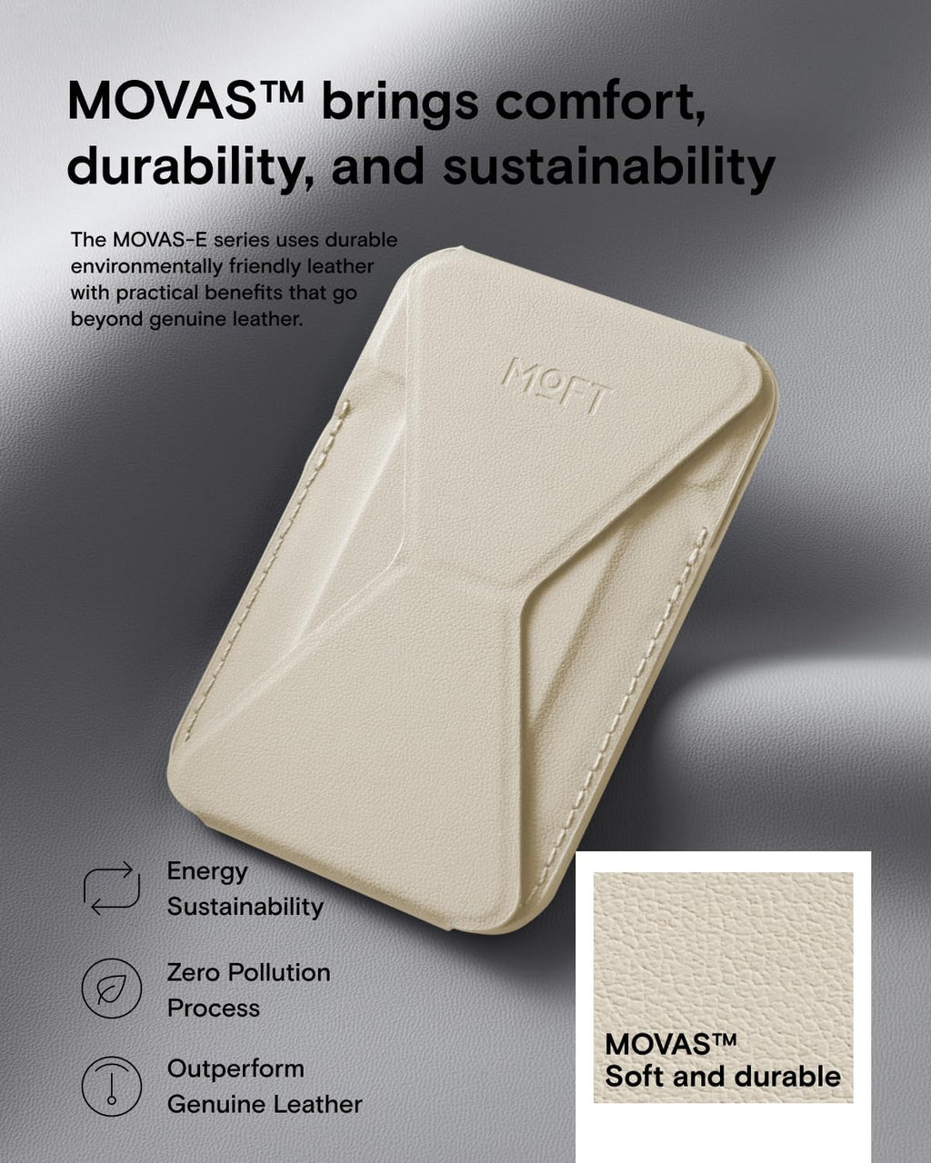 MOFT Magnetic Wallet Stand Compatible with iPhone 16/15/14/13/12 Series, Angle Adjustment & Magsafe Compatible MOVAS Phone Stand, Beach White