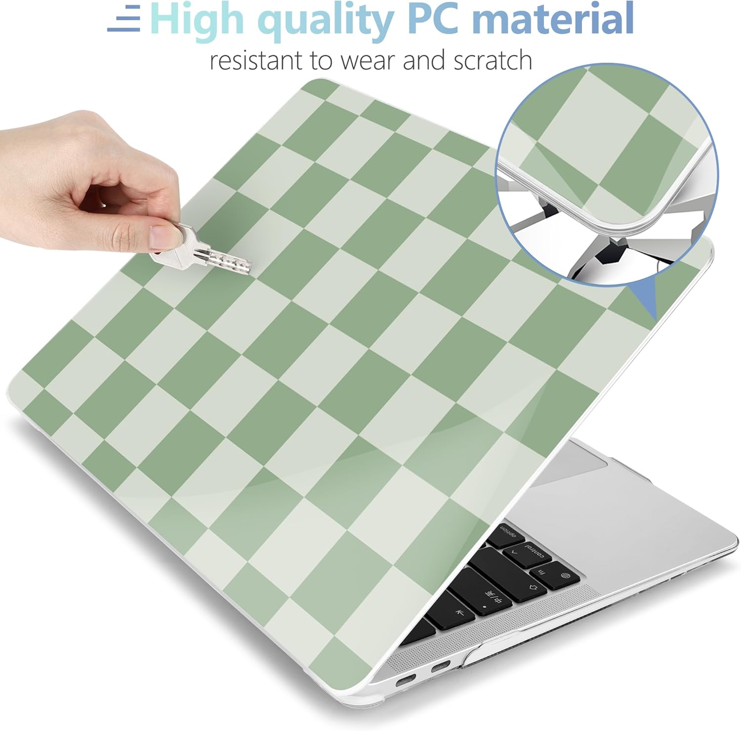 MEEgoodo for MacBook Air 13.3 inch Case 2021 2020 2019 2018 A2337 M1 A2179 A1932, Laptop Shell for MacBook Air M1 with Keyboard Webcam Cover & Trackpad Film & Type C Adapter,Green Checkered